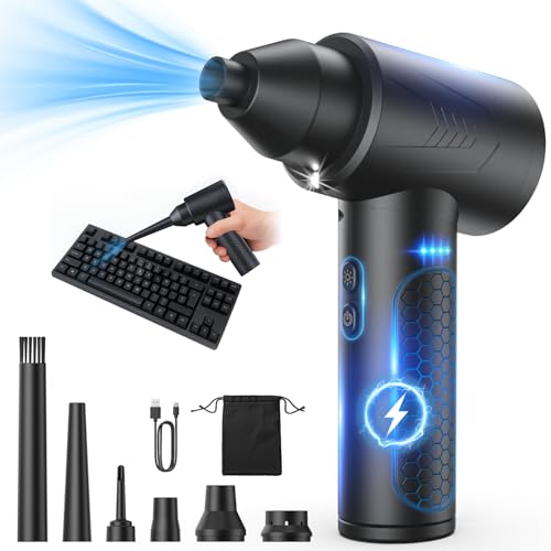 LOXP Electric Air Duster, 150000RPM Compressed Air Duster with LED Light | Powerful, 3 Gears, 7500mAh Battery & Fast Charging, Rechargeable Air Blower for Computer, Keyboard, PC, Car, House & Outdoor
