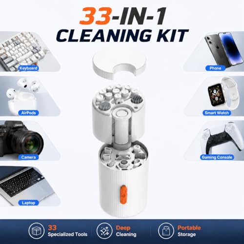 33-in-1 Electronics Cleaning Kit, Magnetic Professional Keyboard Cleaner with Retractable Brush, Screen Cleaner and Earbud Cleaning Pen for Computer, iPhone, Laptop, PC and Airpods