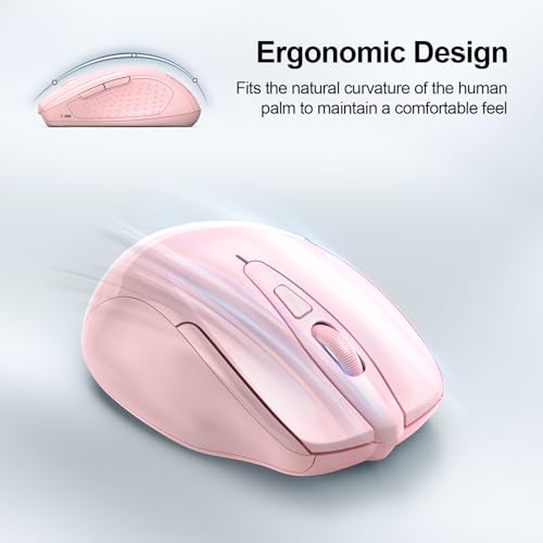 TECKNET Wireless Mouse (2.4G & BT5.0/3.0) Silent 4800 DPI Computer USB A & Bluetooth Mouse 6 Buttons, Wide Compatibility - Pink - color: Pink
