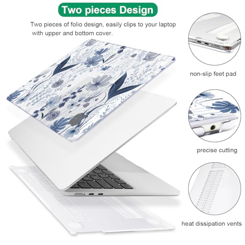 Compatible with MacBook Air 13 inch Case M5 2026 2025-2022 A3449 M4 A3240 M3 A3113 M2 A2681, Plastic Hard Shell Cover for MacBook Air 13.6 inch M5 Case+Keyboard Skin, Navy Blue Wild Flowers - color: Navy Blue Wild Flowers