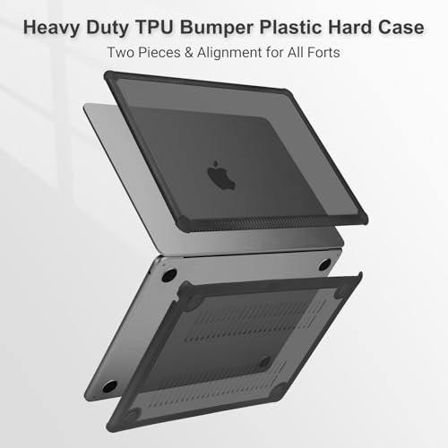 MOSISO Compatible with MacBook Air 15 inch Case M5 2026 M4 M3 M2 2025-2023 | A3448 A3241 A3114 A2941,Anti-Cracking,Heavy Duty Shock-Absorbing Hard Shell Case with TPU Bumper&Keyboard Cover, Black - color: Black