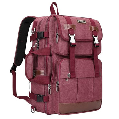 WITZMAN Canvas Travel Backpack for Women Large Laptop Backpack Fits 16 Inch | Expandable 32L to 42L, Carry-on Airline Approved Convertible Shoulder Rucksack, For Vacation, Overnight Trip, A6617 Red - color: Red