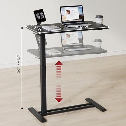 SANODESK Mobile Standing Desk with Hidden Wheels,Pneumatic Laptop Desk Rolling Computer Cart Movable Height Adjustable Small Sit Stand Desk for Home Office(31.5" W x 17.7" D, Black) - color: Black, size: 32x18