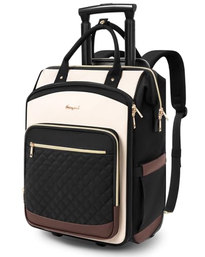 Rolling Backpack for Women, Travel Backpack with Wheels, Dual-Opening Wheeled Laptop Backpack, Stylish Rolling Laptop Bag, Overnight Underseat Carry on Luggage for College Business Work, Beige Brown - color: Beige Brown, size: Standard