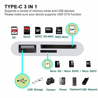 SD Card Reader, USB C Micro SD Card Reader, Memory Card Reader | Type C SD/TF Card Reader, Compatible with iPhone 17/16/15, Samsung Galaxy S25/S24/S23, iPad, MacBook, Laptops,Tablets (White)