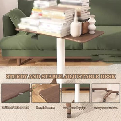 Height Adjustable Standing Desk, Mobile Lifting Workstation, Ergonomic Laptop Table, Sofa Side Table with Wheels, Large Space Study Desk(Brown)
