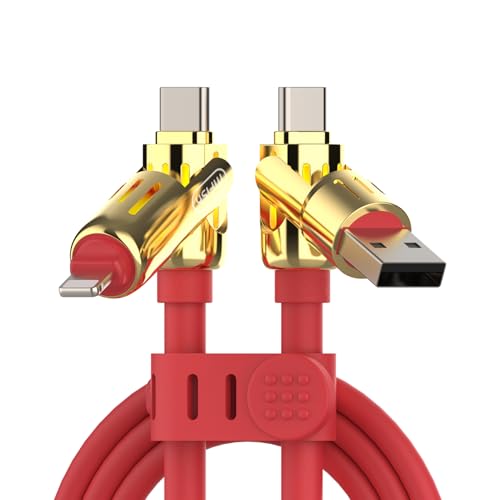 MFish 240W 4-in-1 Charging Cable with Carrying Case, 6.6FT Fast Charger USB-A & USB-C to USB-C/Lightning, for iPhone 17/16/15/14, MacBook, iPad, Samsung S25/S24 (Red, 6.6Ft) - color: Red, size: 6.6Ft
