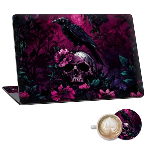 Laptop Skin Sticker Decal 15.6 Inch,12 13 13.3 14 15 15.6 in Laptop Netbook Skins for Notebook,Art Decal Removable Waterproof Scratch Resistant,Universal Vinyl Cover,Flower Skull Crow - color: Flower Skull Crow