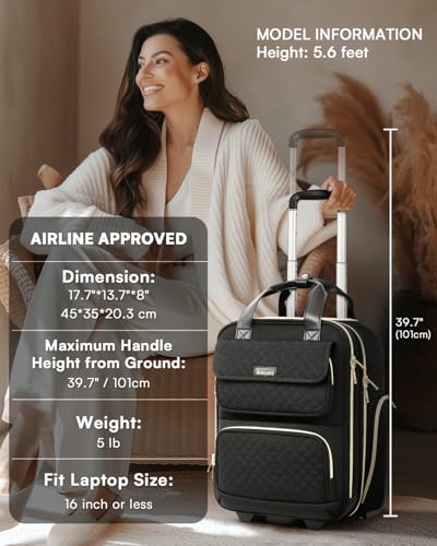 Arcoyard Underseat Carry On Luggage with Wheels, Airline Approved Personal Item Luggage, 16-Inch Multi-functional Underseat Luggage, Lightweight Overnight Suitcase for Women, Bussiness, Travel, Black - color: Black