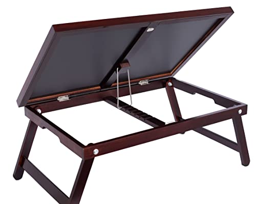 BIRDROCK HOME Bamboo Lap Tray with Black Top - Adjustable Laptop Desk - Foldable Breakfast Serving Tray - Work from Bed or Couch - Portable Laptop Stand w/Tilt Positions - Durable and Stylish Lapdesk
