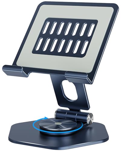 Aluminum Tablet Stand, 360° Swivel for 5–12.9in Devices, Dark Grey | Adjustable Viewing Angles; Foldable and Storage; Anti-Slip Protection; Improve heat dissipation - color: Dark grey