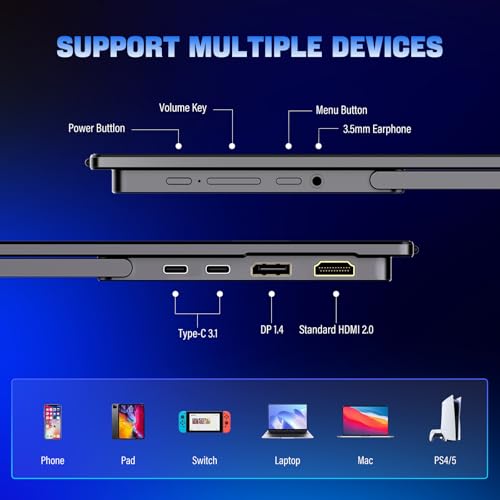 InnoView 2K Portable Monitor for Laptop 18.5" 2560x1440p QHD 120Hz 100% sRGB USB-C Standard HDMI Gaming Monitor,HDR Travel External Second Screen for Laptop, PC, Game Consoles - size: 18.5