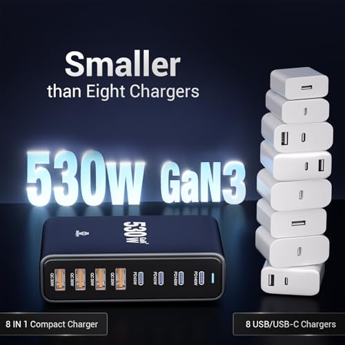 530W USB C Charging Station, 8-Port Desktop Charger, PD 140W PD 65W QC 30W GaN Ⅲ Fast USB Charger Block for MacBook, Ipad, iPhone, Samsung - color: 530W