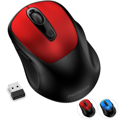 memzuoix Wireless Mouse, 2.4GHz Nano Receiver, 3 DPI Levels (800/1200/1600), 6 Buttons, Compatible with PC/Mac/Laptop - Red - color: red