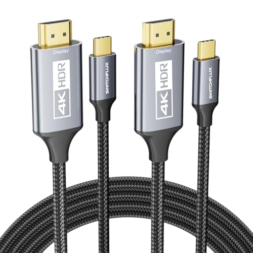 2 Pack USB-C to HDMI Cable 10Ft [4K@60Hz] High-Speed USB Type C to HDMI 2.0 Braided Cord (Thunderbolt 3/4 Compatible) for iPhone 15 Series, MacBook Pro/Air, iPad Pro, Galaxy S8 to S23 - size: 10FT, style: 2 Pack