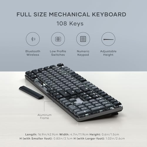 Satechi SM3 Mechanical Keyboard, White LED Backlit, Dark Gray/Gray | 108 Keys Full Size, Wired and Bluetooth, for Mac and Windows - color: Dark Gray/ Gray, size: 108 Keys