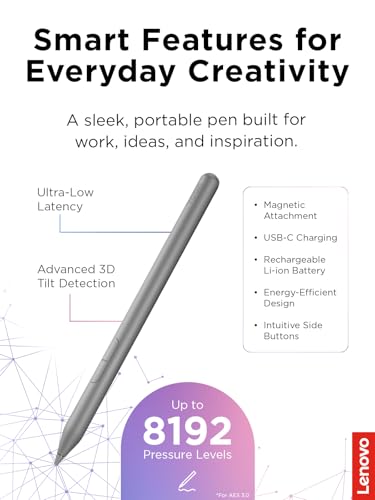 Lenovo Yoga Pen 2 with Magnetic Pen Case, AES 3.0 Stylus with 8192 Pressure Levels, USB C Rechargeable, Tilt Detection, Multi Protocol Support for Lenovo Yoga 2 in 1 PCs, Luna Grey - color: Luna Grey