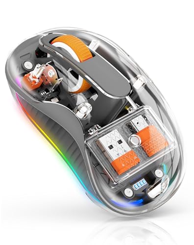 Bluetooth Wireless Mouse, Transparent RGB Tri-Modes Mouse,Bluetooth & 2.4GHz for Multi Device, USB-C Receiver Ideal for MacBook/Laptops, Rechargeable, Silent, Portable, Cool LED, Ergonomic - Grey - color: Grey
