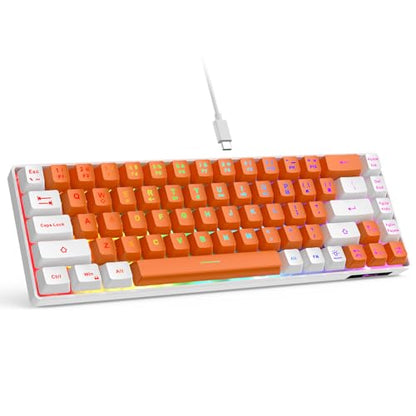 GEODMAER 65% Gaming Keyboard, LED Backlit Mini Wired Keyboard, Ultra-Compact Anti-Ghosting No-Conflict 68 Keys Membrane Gaming Wired Keyboard for PC Laptop Windows Gamer(Orange-White) - color: Orange-White
