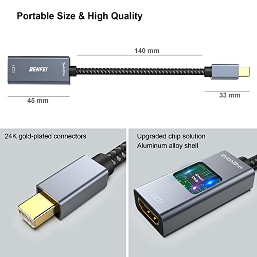 BENFEI Mini DisplayPort(Thunderbolt) to HDMI Adapter 4K@60Hz, Compatible with MacBook Air 2010-2017, MacBook Pro 2010-2015,Mac mini 2010-2014, Surface pro 1/2/3/4[Aluminium Shell&Nylon Cable] - size: 1 Pack, style: 4K@60Hz