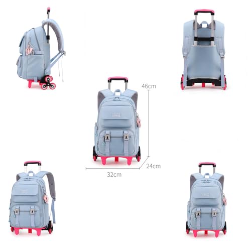 ZHANAO Rolling Backpack Luggage BookBag with Wheels Trolley Bag Wheeled Travel Backpack for Girls & Boys Trolley Bag - color: Pink, size: 6-wheel