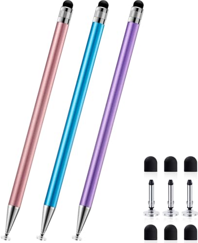 ChaoQ Stylus Pen for Touchscreen, 3pcs 2-in-1 High Sensitivity and Precision Stylus Pens for iPad iPhone Android Suitable for All Touch Screens (Pink/Blue/Purple) - color: 3 Mix Color