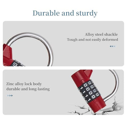 Gym Locker Lock 4 Digit Combination Lock for Locker for School Gym Lock for Sports, Toolbox, Case, Hasp Storage（20） (Shackle Red) - size: 3.5" red