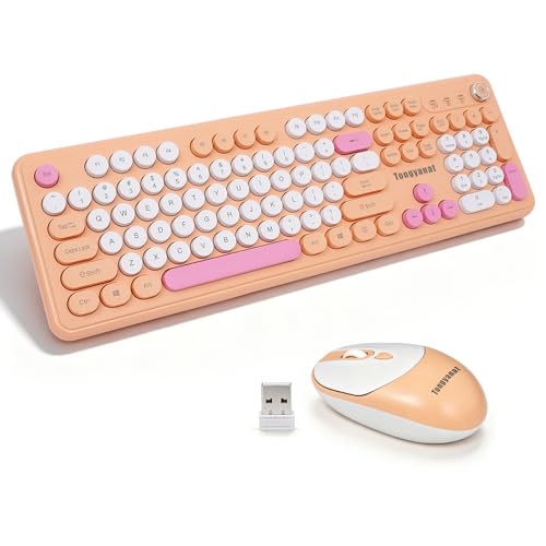 Tongyangat Wireless Keyboard and Mouse Combo, 2.4G Full-Size Keyboard Mouse Set, Plug & Play, Quiet Click, Ergonomic Design, Compatible with Windows, Mac, Laptop, Desktop, Computer (T801A-Yellow) - color: T801A-Yellow