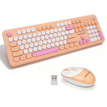 Tongyangat Wireless Keyboard and Mouse Combo, 2.4G Full-Size Keyboard Mouse Set, Plug & Play, Quiet Click, Ergonomic Design, Compatible with Windows, Mac, Laptop, Desktop, Computer (T801A-Yellow) - color: T801A-Yellow