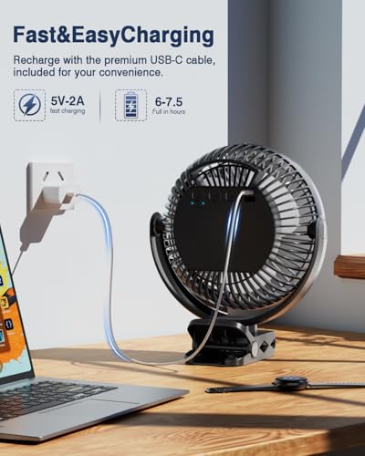 FRIZCOL 20000mAh 8 Inch Portable Clip On Fan,Battery Operated Golf Cart Fan with Lights, USB Fans Small Desk Fans Personal Quiet Fans for Office Stroller Bedroom and Camping