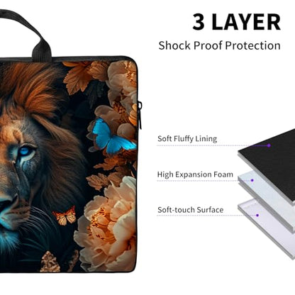Laptop Bag,14 15 15.6 inch Laptop Case Sleeve,Computer Sleeve with Handle for Women Men,Carrying Case for MacBook,Dell,Lenovo,Notebook Computer,Lion Flower Butterfly - color: Lion Flower Butterfly