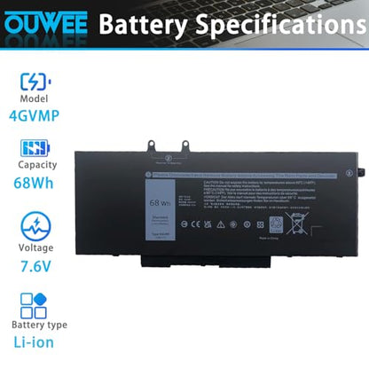 4GVMP Laptop Battery Compatible with Dell Latitude 5400 5500 Precision 3540 Inspiron 7590 7591 7791 2-in-1 Series 1V1XF R8D7N RF7WM 0RF7WM 9JRYT 09JRYT 0X77XY 0C5GV2 7.6V 68Wh - size: 9.41*4.17*0.28 inch 4GVMP