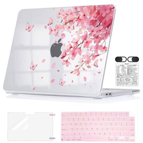 Pink Floral & Butterfly Hard Case for 2026 MacBook Neo 13 Inch A3404 | Lightweight Shell Cover. Keyboard Cover, Screen Protector, Shortcut Sticker & Webcam Cover. Perfect for Students & Commute - color: Pink Flower