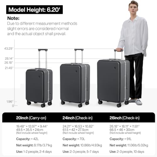 mixi 20 Inch Carry On Luggage 22x14x9 Airline Approved PC Hard Shell Suitcase Top Opening Aluminum Frame Travel Suitcases with Wheels, Rock Gray - color: Rock Gray, size: 20 Inch