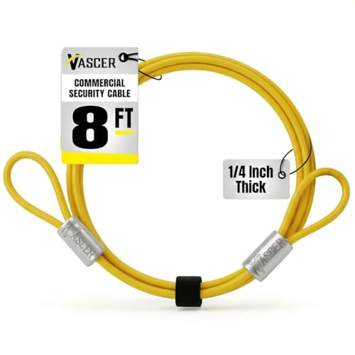 Vascer Heavy Duty Anti-Theft Security Cable - 1/4” x 8ft PVC Coated Galvanized Steel Braided Cut-Resistant Lock Cable with Loops for Bikes, Motorcycles, Grills, Gates - size: 8 Feet - 1/4 Inch Thick