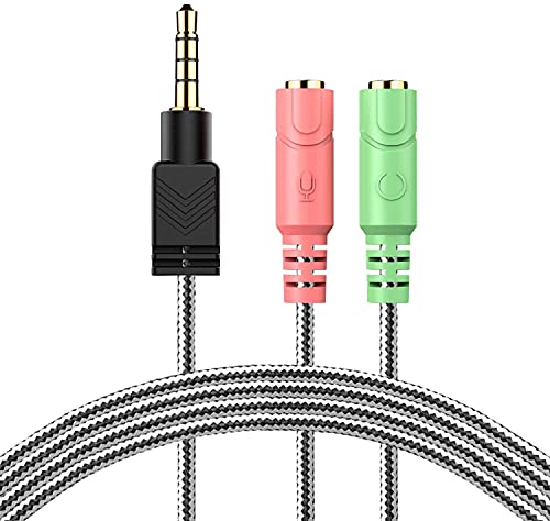 Headset Adapter 3.3 FT 3.5mm Mic and Audio Headphone Splitter for PC | Braided CTIA 4 Pole TRRS Male to 2-TRS Female Jack Stereo Y Cable for Dual-Plug Game Headset to PS4, Xbox, Phone, Laptop, PC - size: 1 Pack / 3.3 Feet