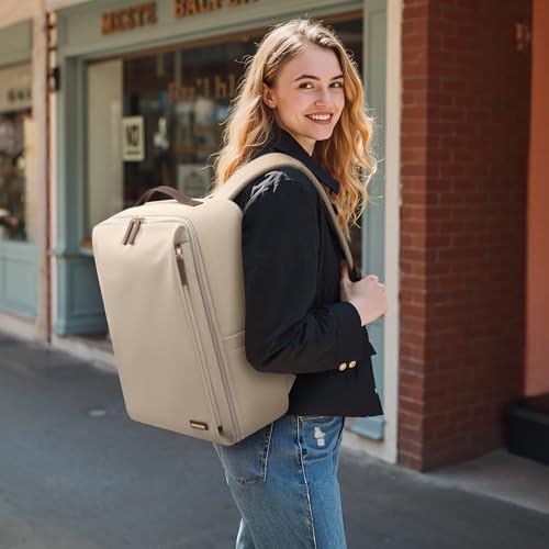 GOLF SUPAGS Stylish Laptop Backpack for Women Airline Approved Perfect for Work College and Travel Multi-Functional Casual Daypack Fits 17.3 Inch Notebook (Apricot) - color: Apricot