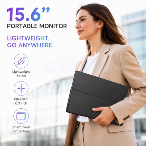 2.5K Portable Monitor, 15.6 inch 2560x1600 QHD External Monitor 100% sRGB Eye Care USB-C HDMI Second Screen for Laptop Mac Phone PS4/5 Xbox Switch