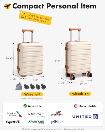 Lekesky 16 Inch Underseat Carry On Luggage Airline Approved, D-Beige-Brown | Durable ABS, Small Underseat Carry-on Luggage with TSA Lock Spinner Wheels, Personal Item Luggage Removable Wheels for Travel - color: D-Beige-Brown, size: 16 Inch