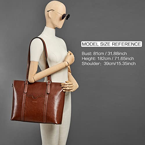 BOSTANTEN Genuine Leather Laptop Bag for Women 15.6'' Briefcase Tote Bags | Laptop Compartment, Structured, Professional, Detachable & Adjustable Shoulder Strap, Metal Feet, Work, Office, Business - color: B-coffee