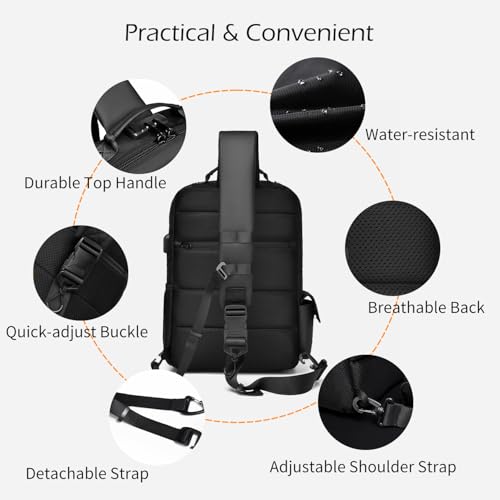 Crossbody Messenger Bag for Men: 13L Multi-pocket Satchel Sling Bags - color: Black