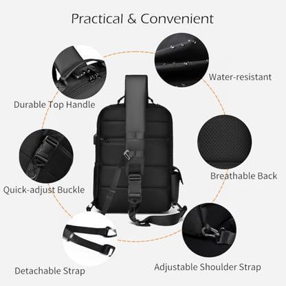 Crossbody Messenger Bag for Men: 13L Multi-pocket Satchel Sling Bags - color: Black