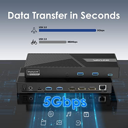WAVLINK Docking Station 3 Monitors, 12-in-1 DisplayLink Docking Station with 100W PD Charging Triple 4K@60Hz HDMI+DP Gigabit Ethernet 5Gbps USB 3.0 Audio for Dell/HP/Lenovo/MacBook Neo