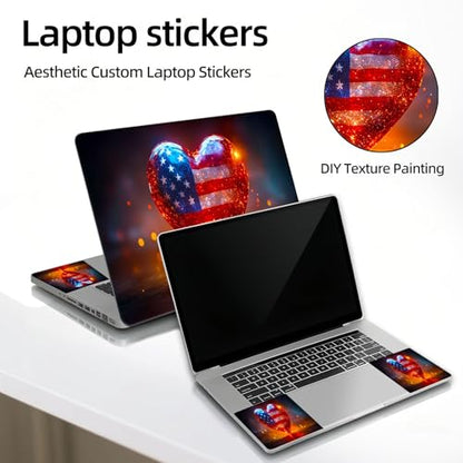 Universal Laptop Skin Sticker Decal, 12"-15.6" Aesthetic Vinyl Wrap, American Flag Heart Waterproof Notebook Cover Art Protector for MacBook HP Dell Lenovo, Fits 13" 14" 15" 15.6" - color: American Flag Heart