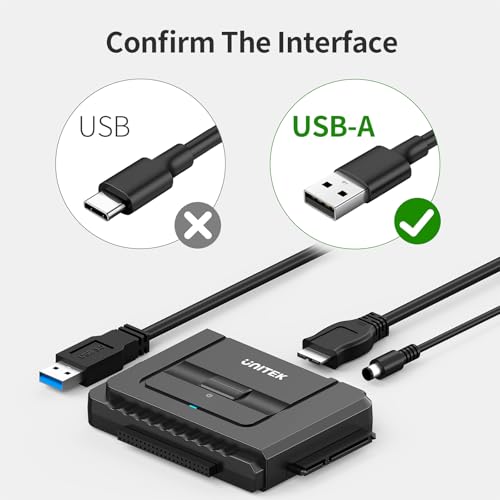 Unitek USB 3.0 IDE/SATA Adapter, Dual-Drive, for 2.5/3.5" HDD/SSD | Simultaneous 1 IDE + 1 SATA Access; For 2.5/3.5" IDE/SATA Drives, Optical; Hot-Swap, Plug & Play; 12V Adapter Included; 6Gbps - color: USB A