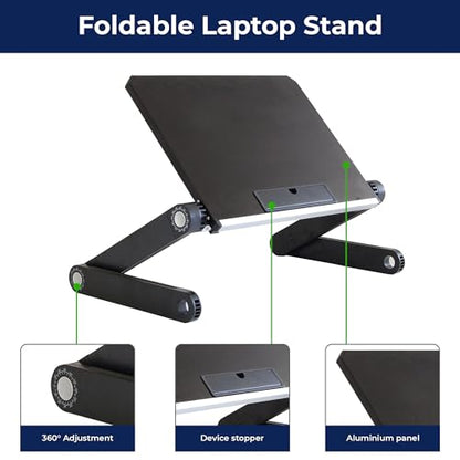 WorkEZ Light Adjustable Height Laptop Stand for Desk, Ergonomic Laptop Holder, Foldable Computer Stand, Cooling Computer Holder Notebook Riser for Desk, Black - color: Black