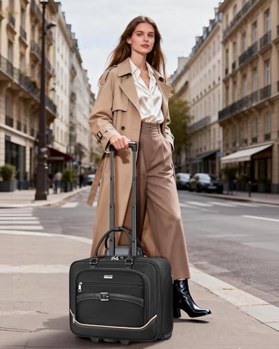 Ytonet Rolling Laptop Bag 18×14×8, Rolling Briefcase for Women with Accordion File Pockets, Anti Theft Underseat Carry On Luggage with wheels Fit 17.3 In Laptop for Travel Work Teacher Business, Black