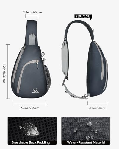 WATERFLY Crossbody Sling Bag Small Water Resistant Backpack Lightweight Shoulder Chest Daypack for Men Women Hiking Travel - color: Gray/W