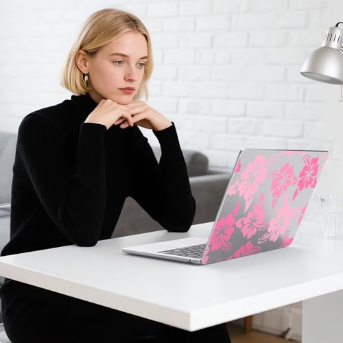 for MacBook Air 13.6 Inch Case M5/M4/M3/M2 2026-2022 Release A3449 A3240 A3113 A2681 Pink Hibiscus Flower Cute Design Crystal Clear Girly Case Laptop Protective Hard Shell Cover - color: Hibiscus Flower