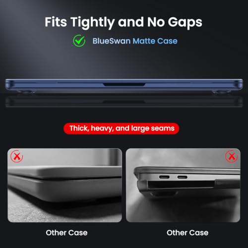 BlueSwan Matte Case for MacBook Air 15 inch M5 M4 M3 M2 Chip 2026-2023 | 100% Color Match, Anti Fingerprint & Scratch, Grippy Finish, Protective Hard Shell, Ultra Thin, Easy Snap-On - color: Midnight Clear